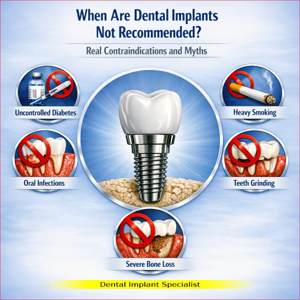 When is dental implant placement not recommended? Reasons for exclusion and misconceptions