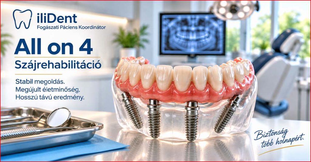 All on 4 implantátumokkal rögzített teljes fogpótlás