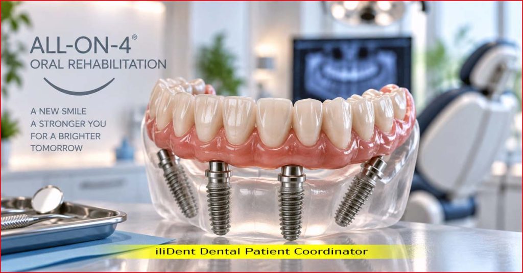 All-on-4® full-arch dental restoration supported by four dental implants