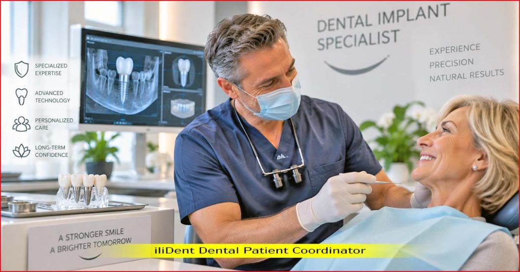 Dental implant specialist explaining a personalized treatment plan using 3D imaging